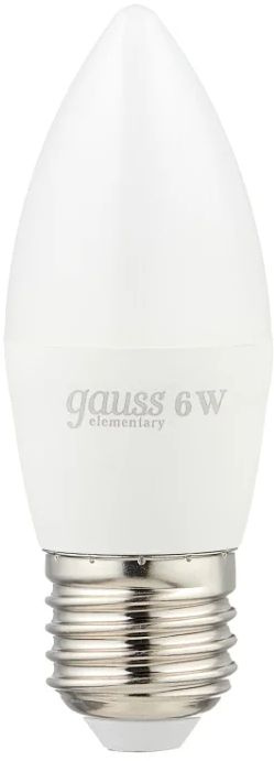 Лампа светодиодная Gauss Elementary 6Вт цок.:E27 свеча 220B св.свеч.бел.нейт. C37 (упак.:10шт) (33226)