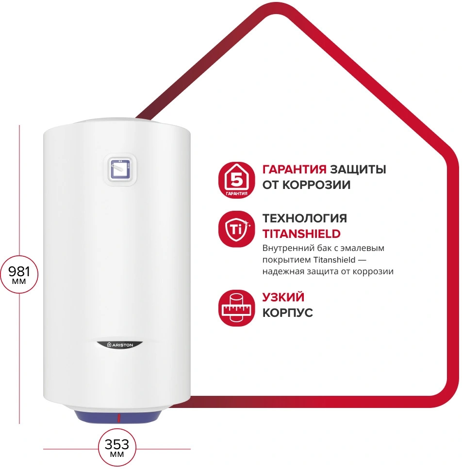 Водонагреватель Ariston BLU1 R ABS 65 V SLIM 1.5кВт 65л электрический настенный/белый