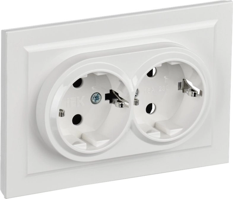 Розетка силов. IEK Brite РС12-3-БрБ BR-R21-16-K01-F 2розет. двойн. скрыт. зазем. IP20 белый (упак.:1шт)