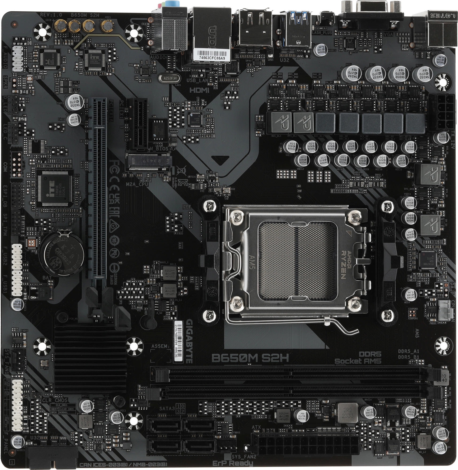 Материнская плата Gigabyte B650M S2H SocketAM5 AMD B650 2xDDR5 mATX AC`97 8ch(7.1) GbLAN RAID+VGA+HDMI+DP
