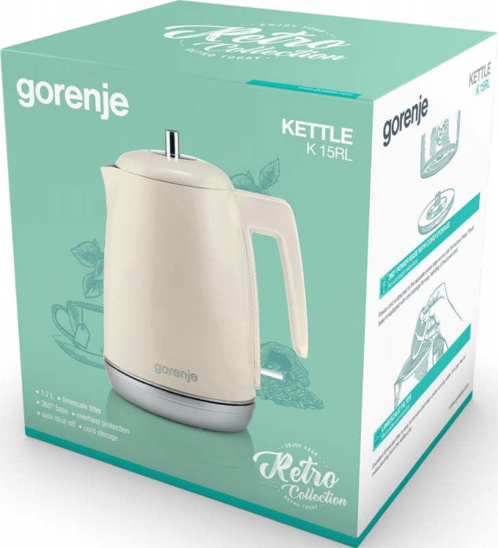 Чайник электрический Gorenje K15RL 1.7л. 2200Вт бежевый корпус: металл/пластик