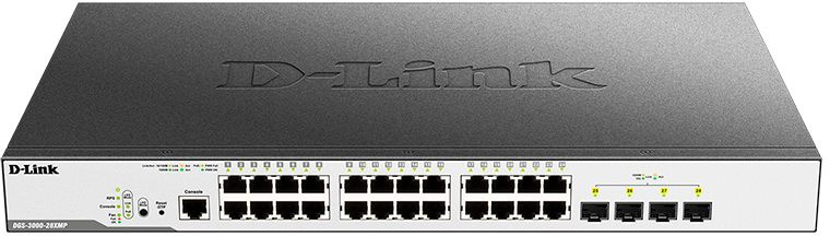 Коммутатор D-Link DGS-3000-28XMP/B1A 24x1Гбит/с 4SFP+ 24PoE+ 370W управляемый