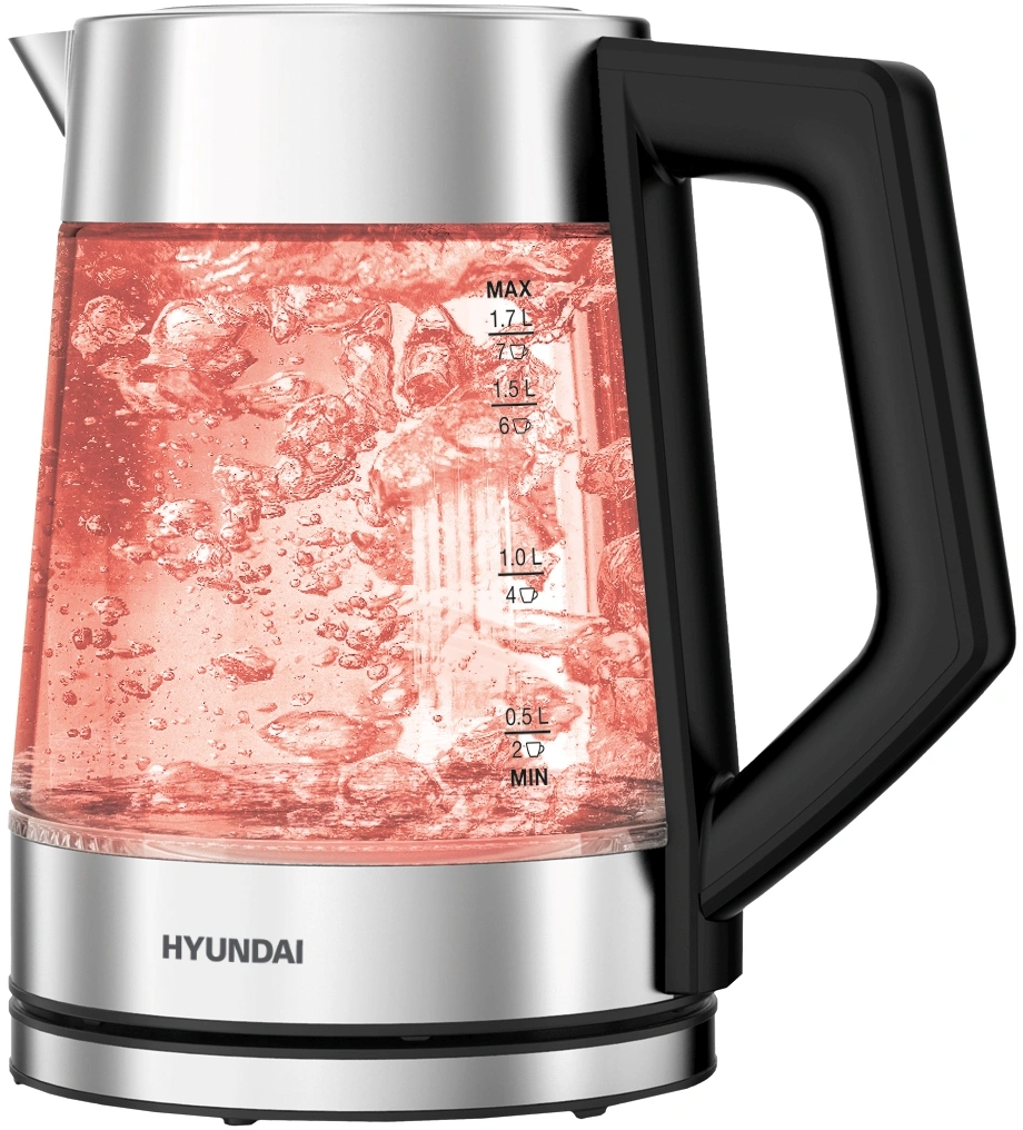Чайник электрический Hyundai HYK-G4402 1.7л. 2200Вт черный/серебристый корпус: стекло