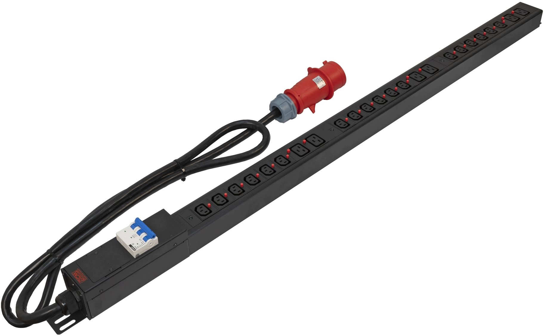 Блок распределения питания Powercom PDU-32AV24-18C3-6C9-3P верт.размещ. 18xC13 6xC19 3x32A IEC 60309 2м