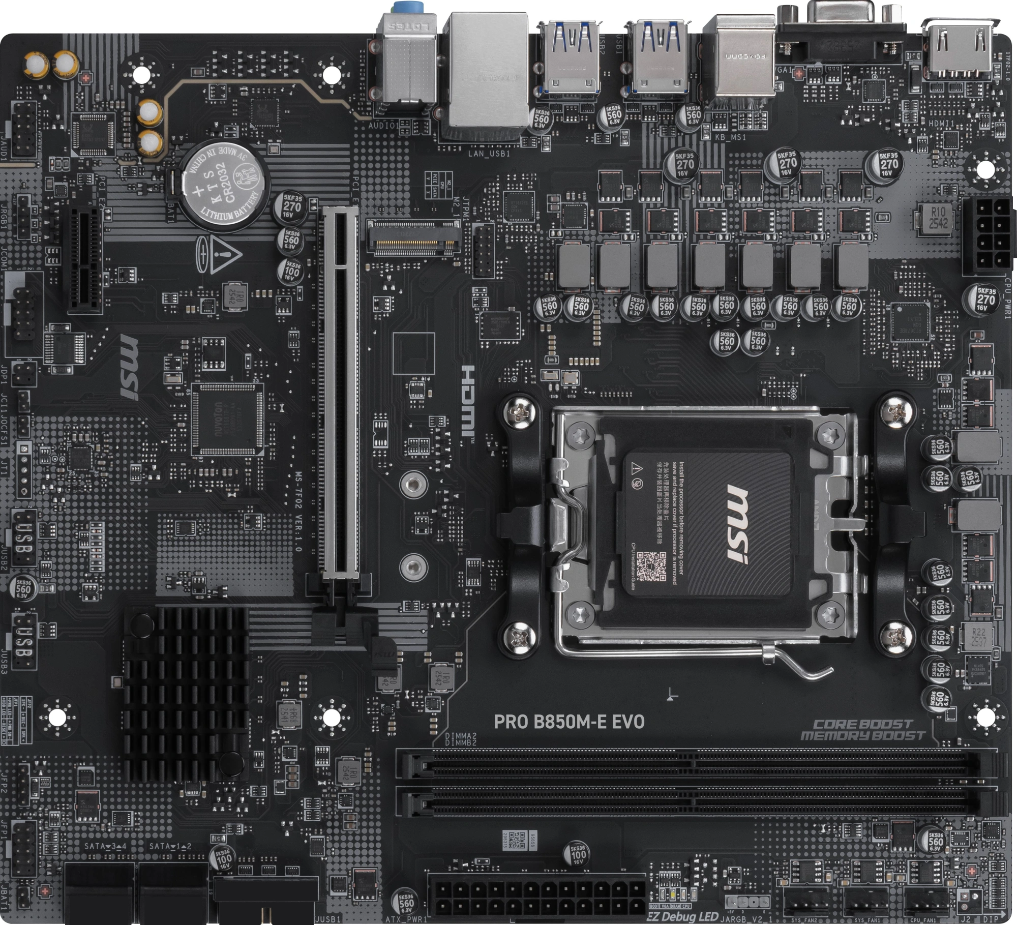 Материнская плата MSI PRO B850M-E EVO Socket AM5 AMD B850 2xDDR5 mATX AC`97 8ch(7.1) 2.5Gg RAID+VGA+HDMI