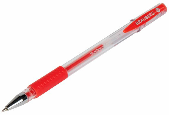 Ручка гелев. Number One (141195) прозрачный d=0.5мм красн. черн. сменный стержень 1стерж. линия 0.35мм резин. манжета