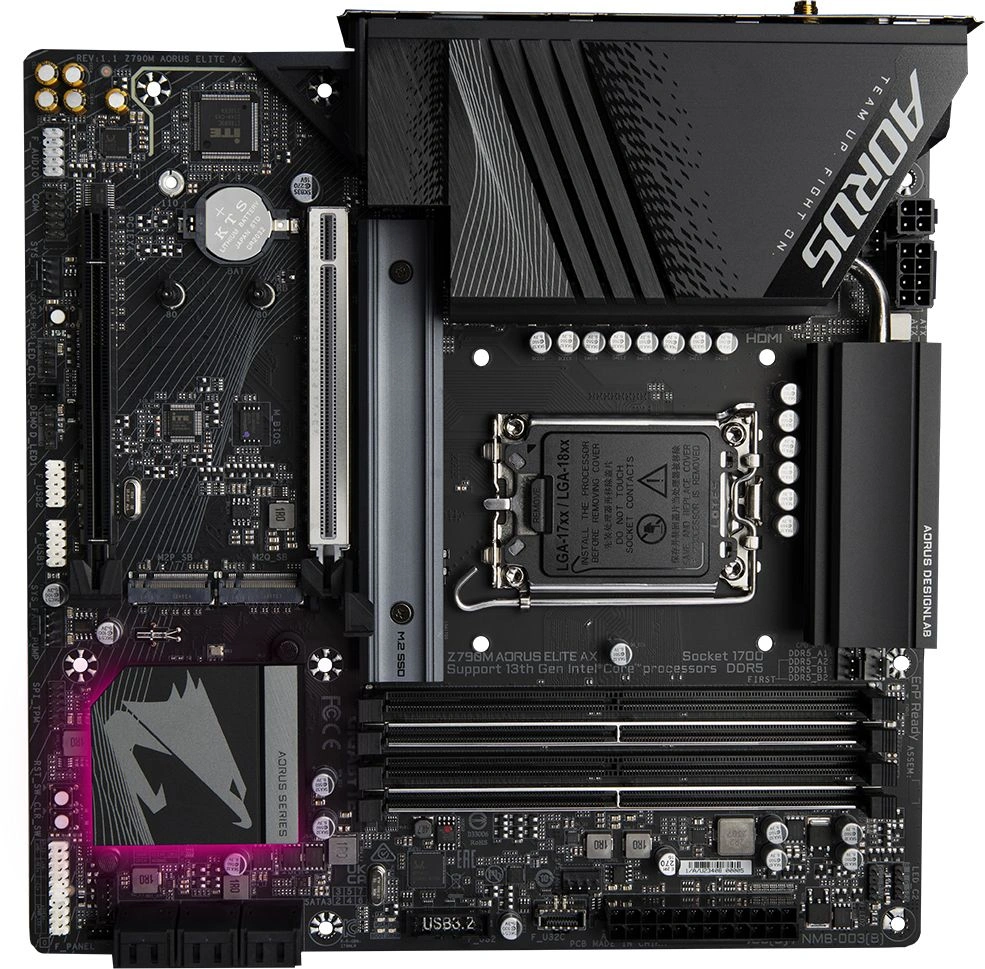 Материнская плата Gigabyte Z790M AORUS ELITE AX Soc-1700 Intel Z790 4xDDR5 mATX AC`97 8ch(7.1) 2.5Gg RAID+HDMI+DP