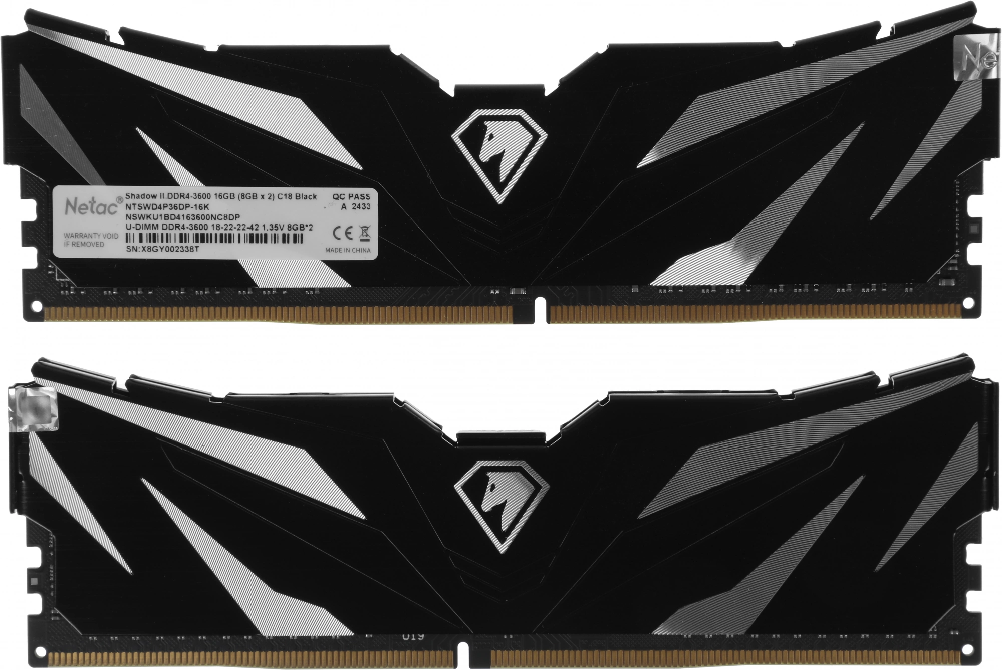 Память DDR4 2x8GB 3600MHz Netac NTSWD4P36DP-16K Shadow II RTL Gaming PC4-28800 CL18 DIMM 288-pin 1.35В kit Intel с радиатором Ret