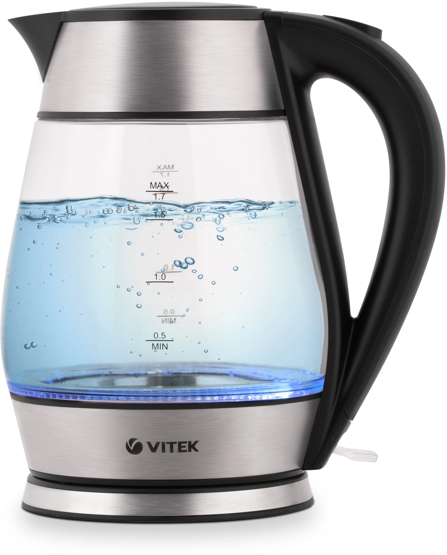 Чайник электрический Vitek VT-7037 1.8л. 2200Вт прозрачный/черный корпус: стекло/металл/пластик