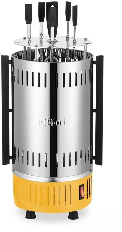 Шашлычница электрическая Kitfort КТ-1408 900Вт нержавеющая сталь/желтый