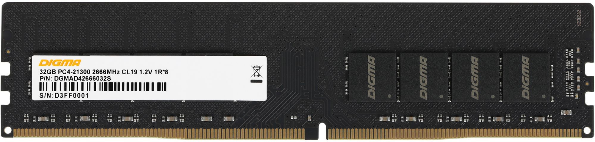 Память DDR4 32GB 2666MHz Digma DGMAD42666032S RTL PC4-21300 CL19 DIMM 288-pin 1.2В single rank Ret