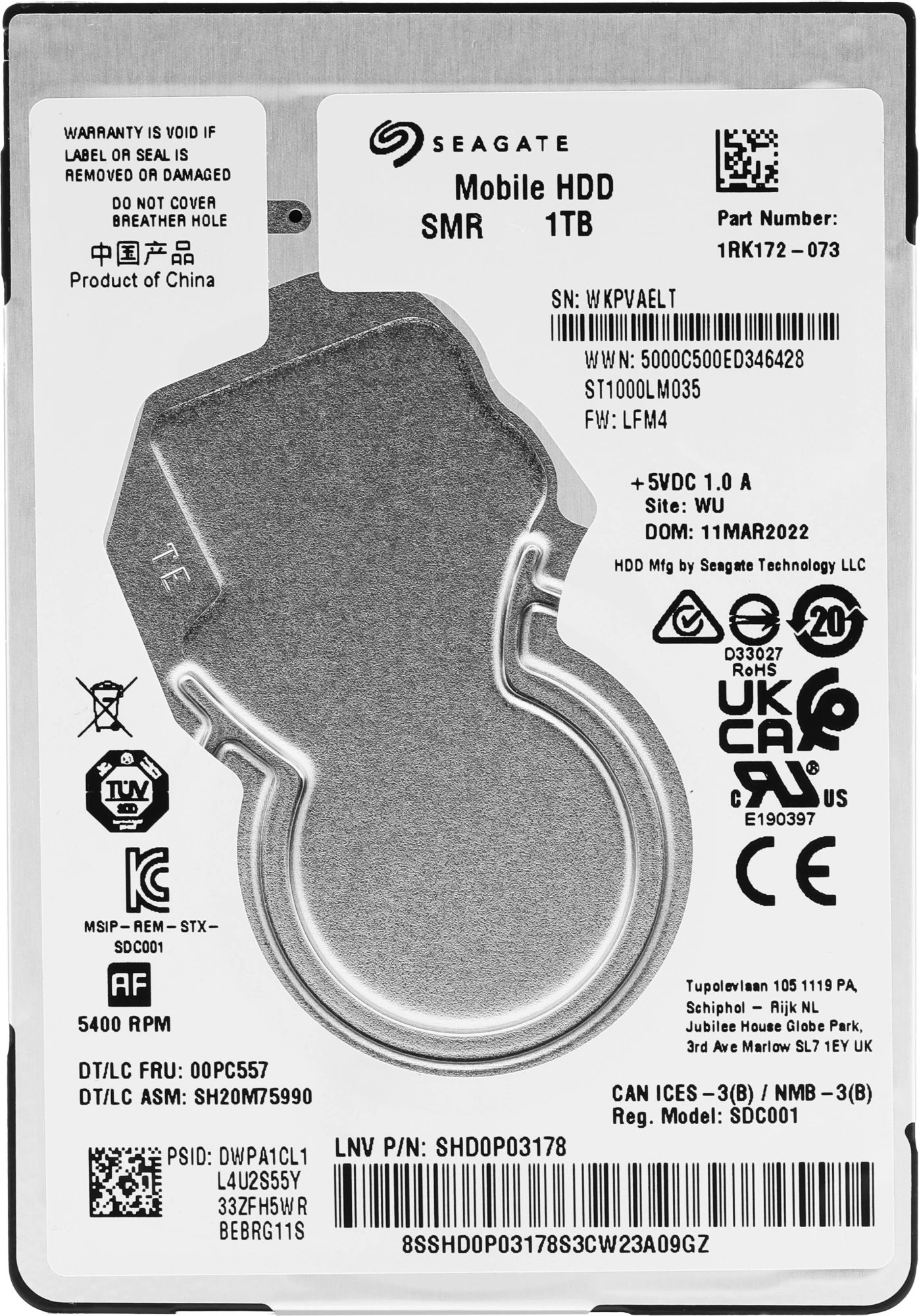 Жесткий диск Seagate SATA-III 1TB ST1000LM035 Notebook/Desktop Mobile 4KN (5400rpm) 128Mb 2.5"