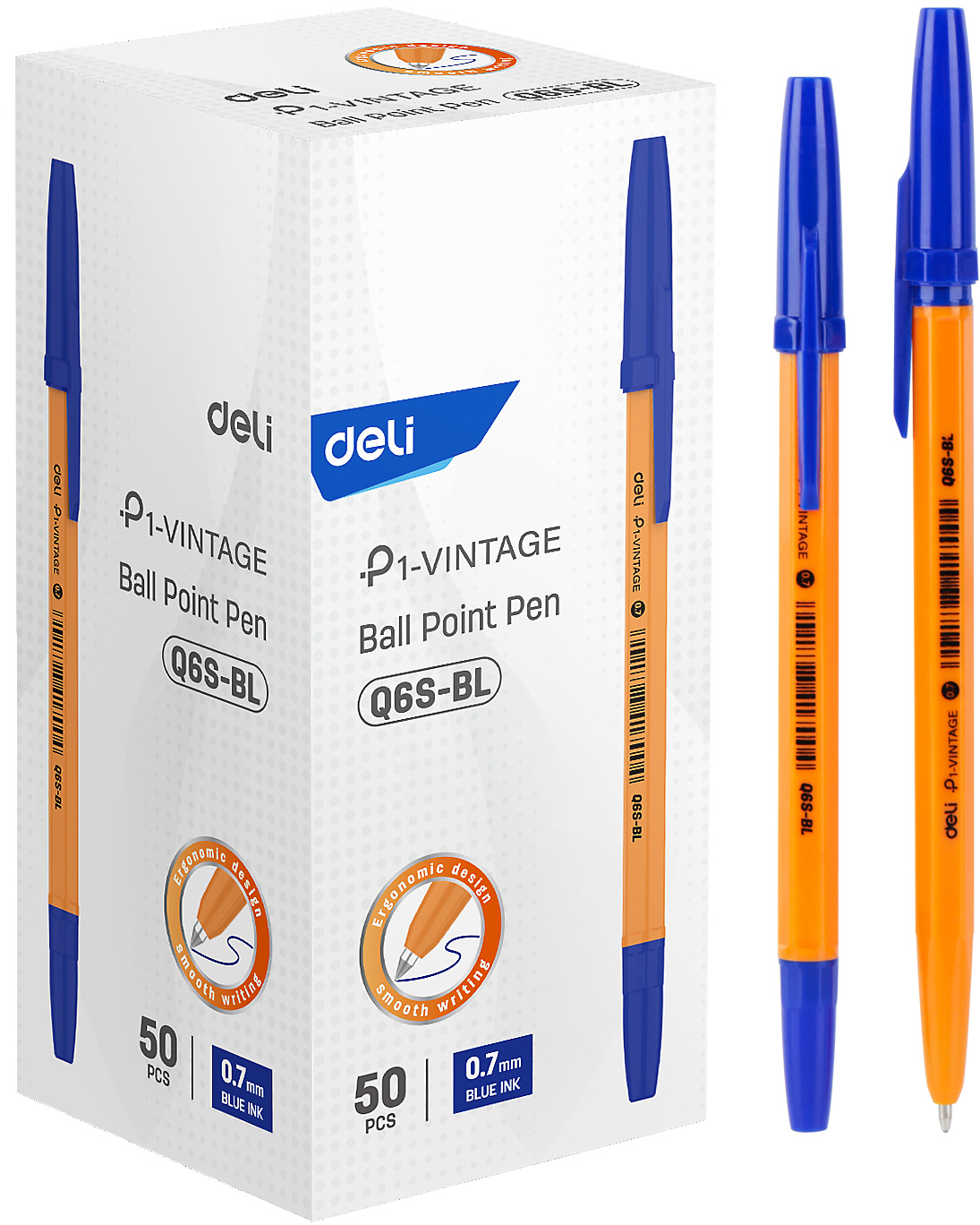 Ручка шариков. Deli P1-Vintage EQ6S-BL оранжевый d=0.7мм син. черн.