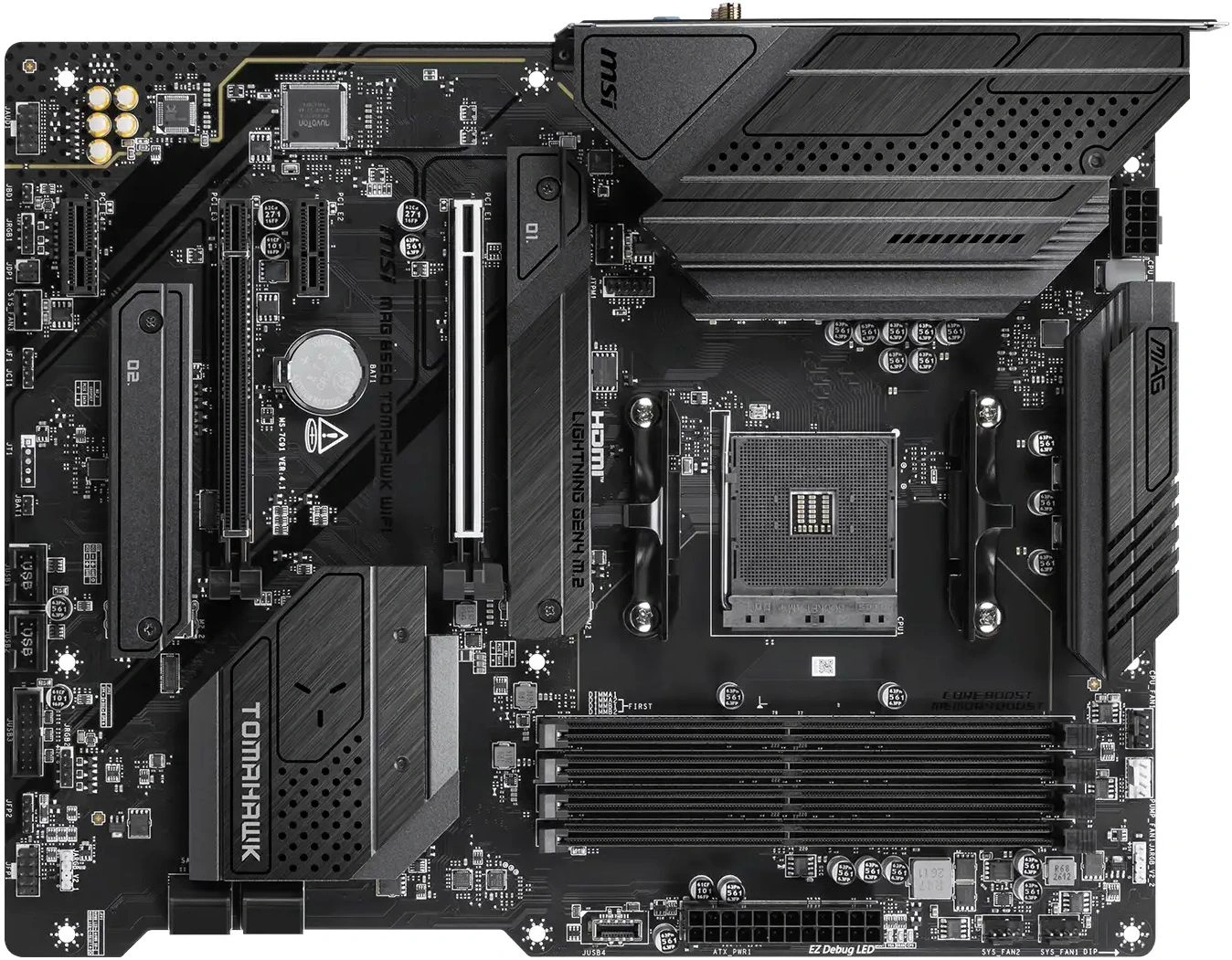 Материнская плата MSI MAG B550 TOMAHAWK WIFI Soc-AM4 AMD B550 4xDDR4 ATX AC`97 8ch(7.1) 1 x 2.5Gigabit + Gigabit Ethernet RAID+HDMI+DP