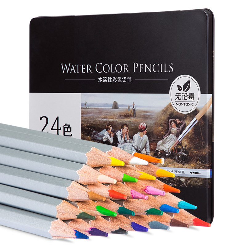 Карандаши цв. Deli 6521 Nuevo акварель. липа серебристый 24цв. мет.кор.