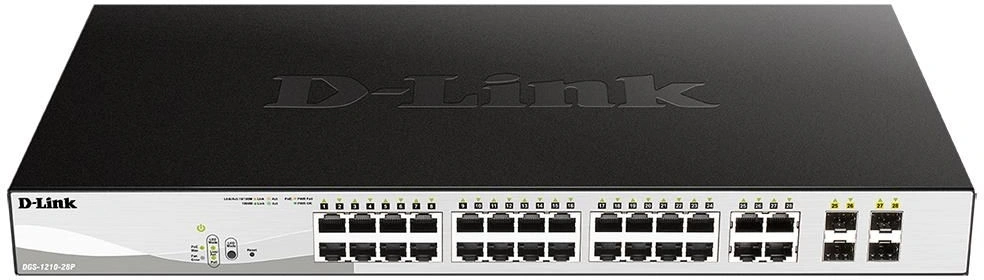 Коммутатор D-Link DGS-1210-28P/FL2A (L2) 24x1Гбит/с 4xКомбо(1000BASE-T/SFP) 24PoE 24PoE+ 193W управляемый Коммутатор D-Link DGS-1210-28P/FL2A (L2) 24x1Гбит/с 4xКомбо(1000BASE-T/SFP) 24PoE 24PoE+ 193W управляемый