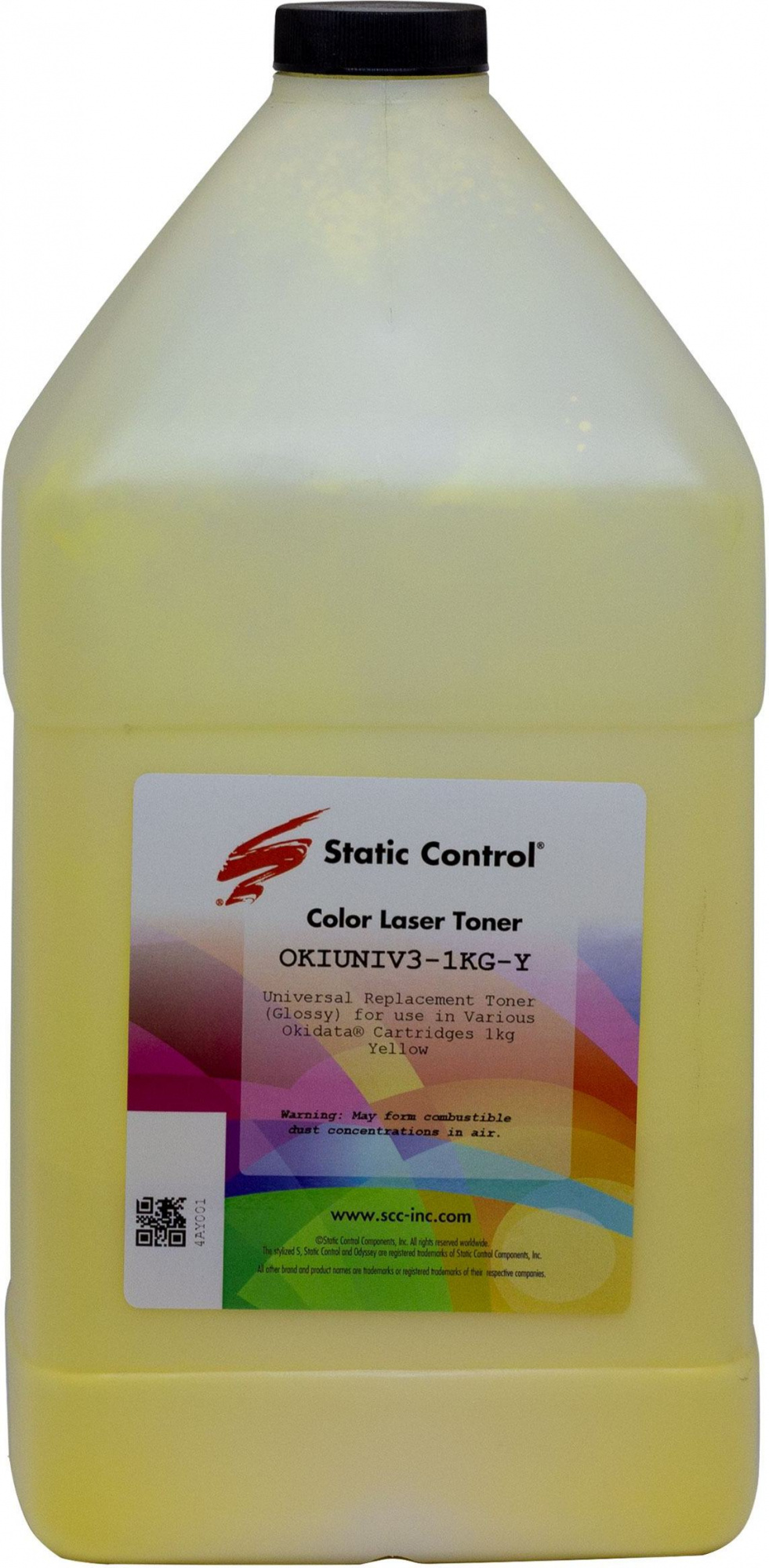 Тонер Static Control OKIUNIV3-1KG-Y желтый флакон 1000гр. для принтера Oki C3300N/5500