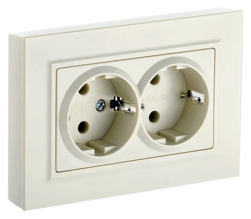 Розетка силов. IEK Brite РСш12-3-БрКр BR-R24-16-K10-F 2розет. двойн. скрыт. зазем. штор. IP20 бежевый (упак.:1шт)