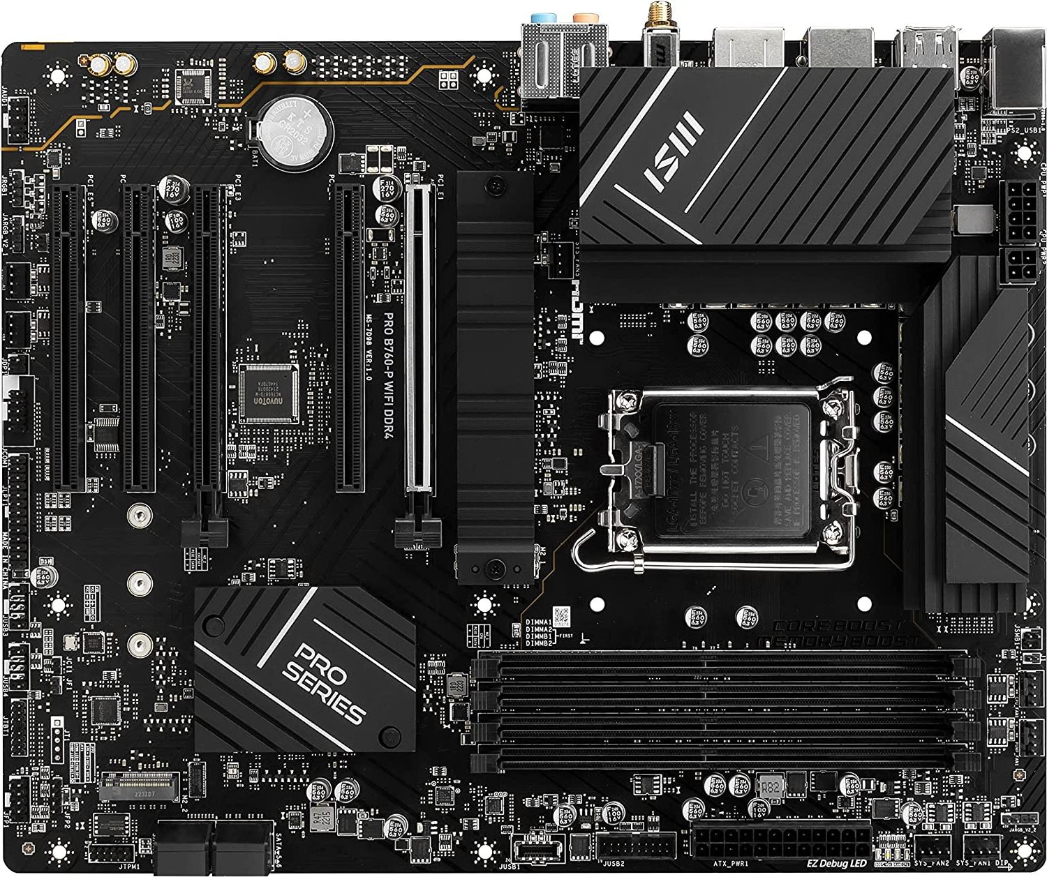 Материнская плата MSI PRO B760-P WIFI DDR4 Soc-1700 Intel B760 4xDDR4 ATX AC`97 8ch(7.1) 2.5Gg+HDMI+DP