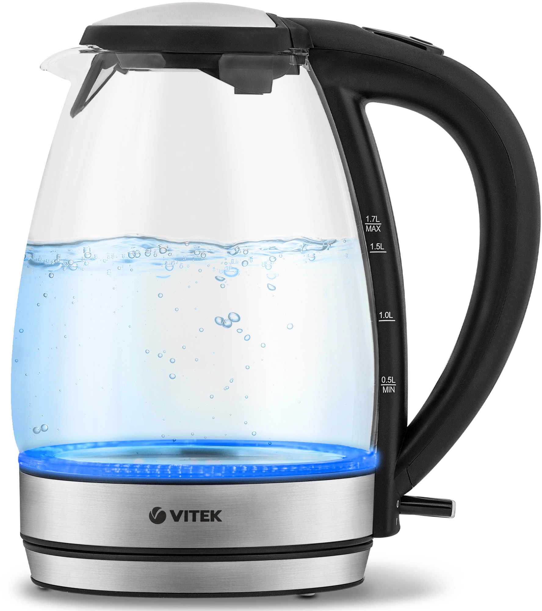 Чайник электрический Vitek VT-7046 1.7л. 2200Вт прозрачный/черный корпус: пластик/стекло