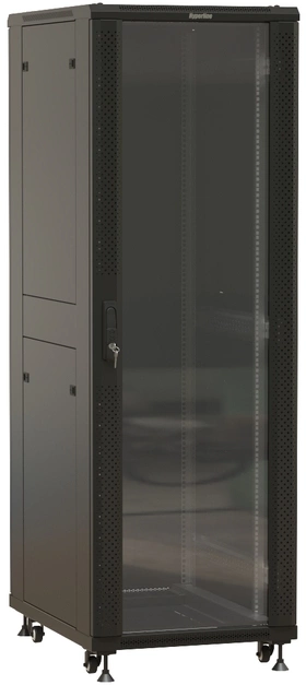 Шкаф серверный Hyperline TTBR-3261-AS-RAL9004 напольный 32U 600x1000мм стекло/металл 2 бок.пан. задн.дв.спл.стал.лист 1000кг черный 910мм 98.2кг 1610мм IP20 сталь