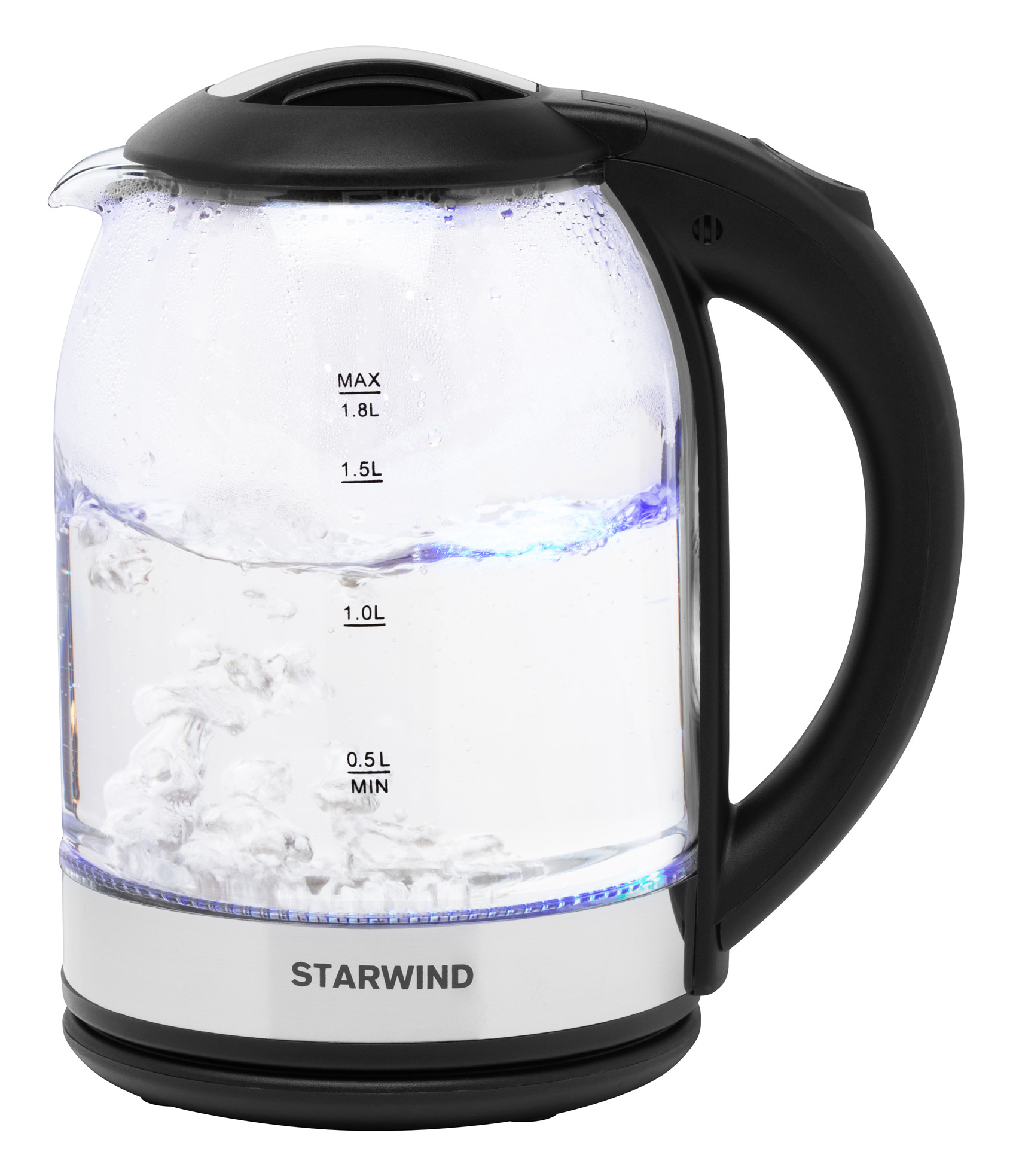 Чайник электрический Starwind SKG2051 1.8л. 1800Вт черный/серебристый корпус: стекло/пластик