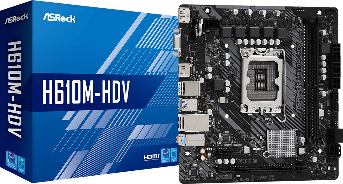 Материнская плата Asrock H610M-HDV Soc-1700 Intel H610 2xDDR4 mATX AC`97 8ch(7.1) GbLAN+VGA+HDMI+DP
