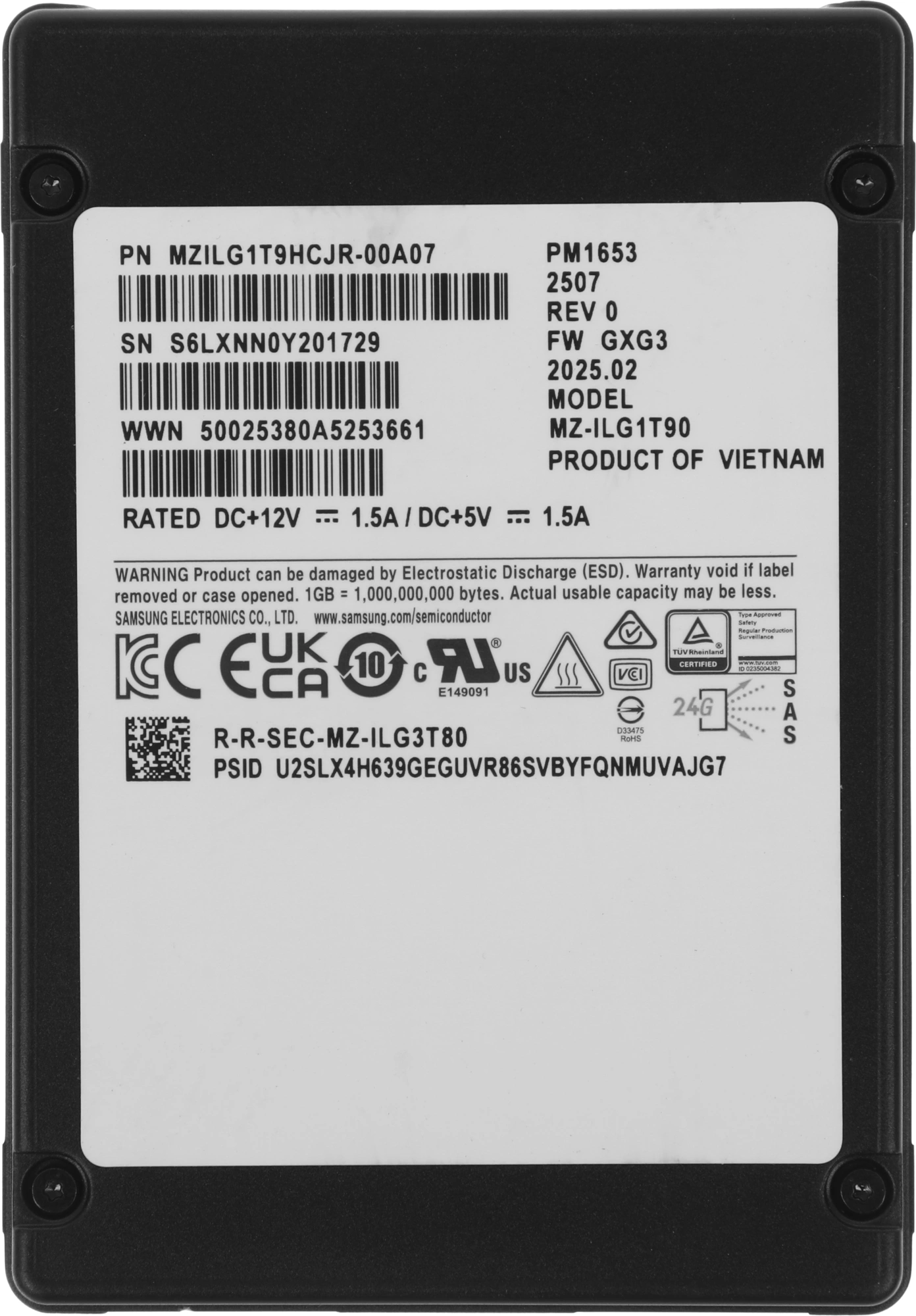 Накопитель SSD Samsung SAS 4.0 1920GB MZILG1T9HCJR-00A07 PM1653 Enterprise