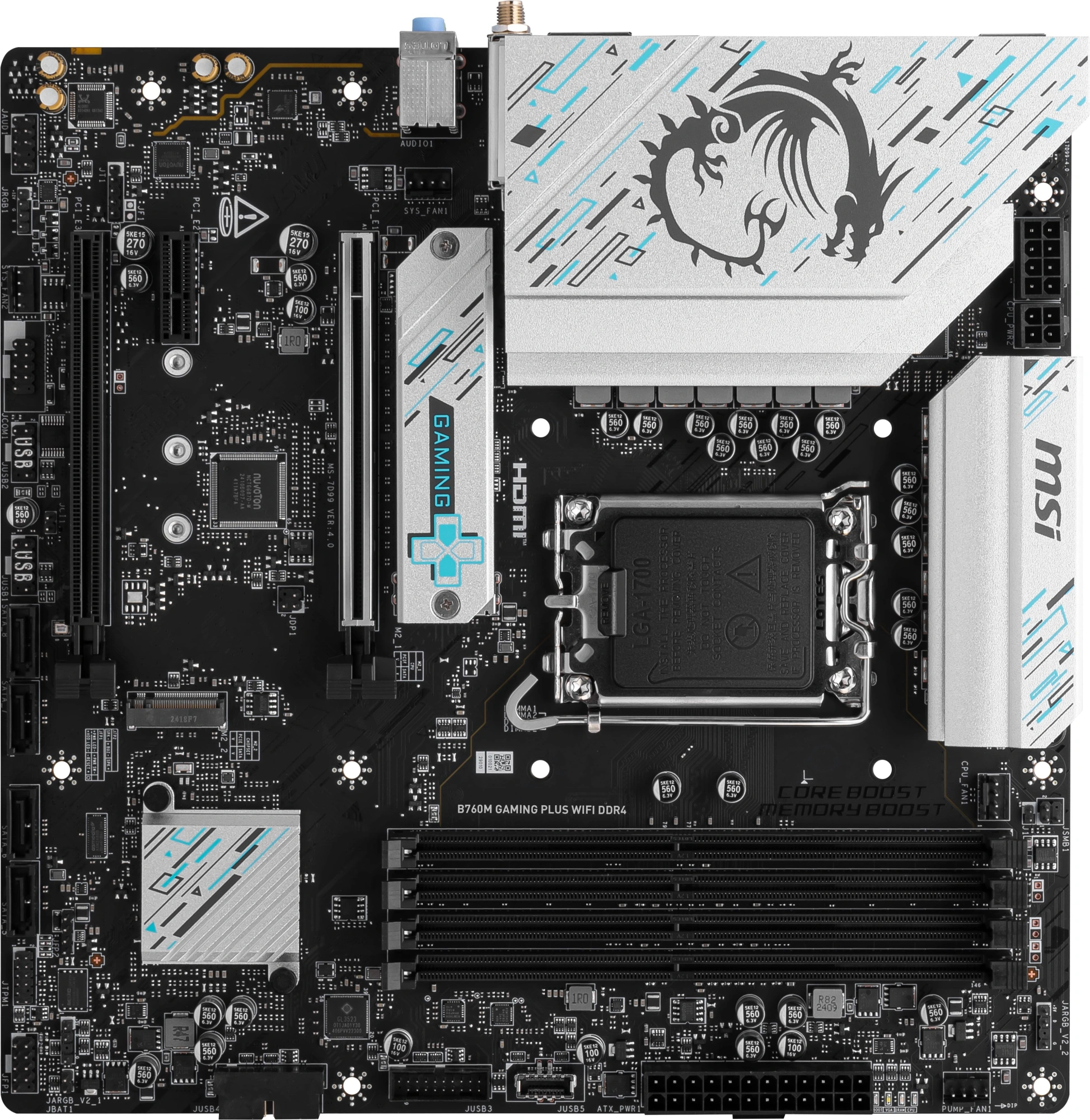 Материнская плата MSI B760M GAMING PLUS WIFI DDR4 Soc-1700 Intel B760 4xDDR4 mATX AC`97 8ch(7.1) 2.5Gg+HDMI+DP