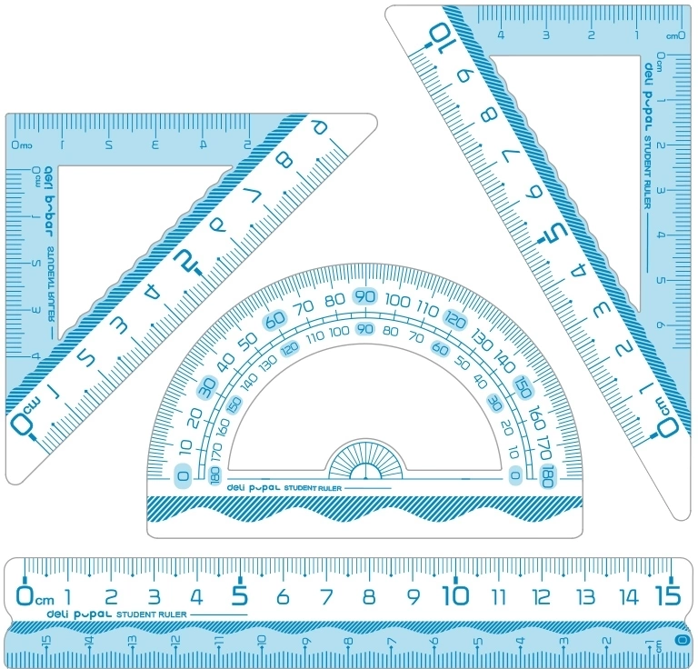 Набор линеек Deli VC138 Pupal пластик голубой прозрачный компл.:лин.15см./треуг.2шт./трансп. (упак.:4шт)