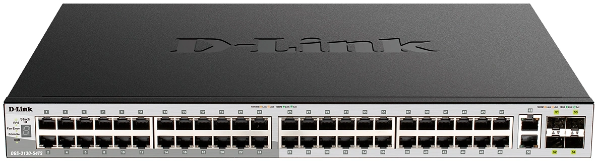 Коммутатор D-Link DGS-3130-54PS/B2A (L3) 48x1Гбит/с 2x10Гбит/с 4SFP+ 48PoE+ 370W управляемый Коммутатор D-Link DGS-3130-54PS/B2A (L3) 48x1Гбит/с 2x10Гбит/с 4SFP+ 48PoE+ 370W управляемый