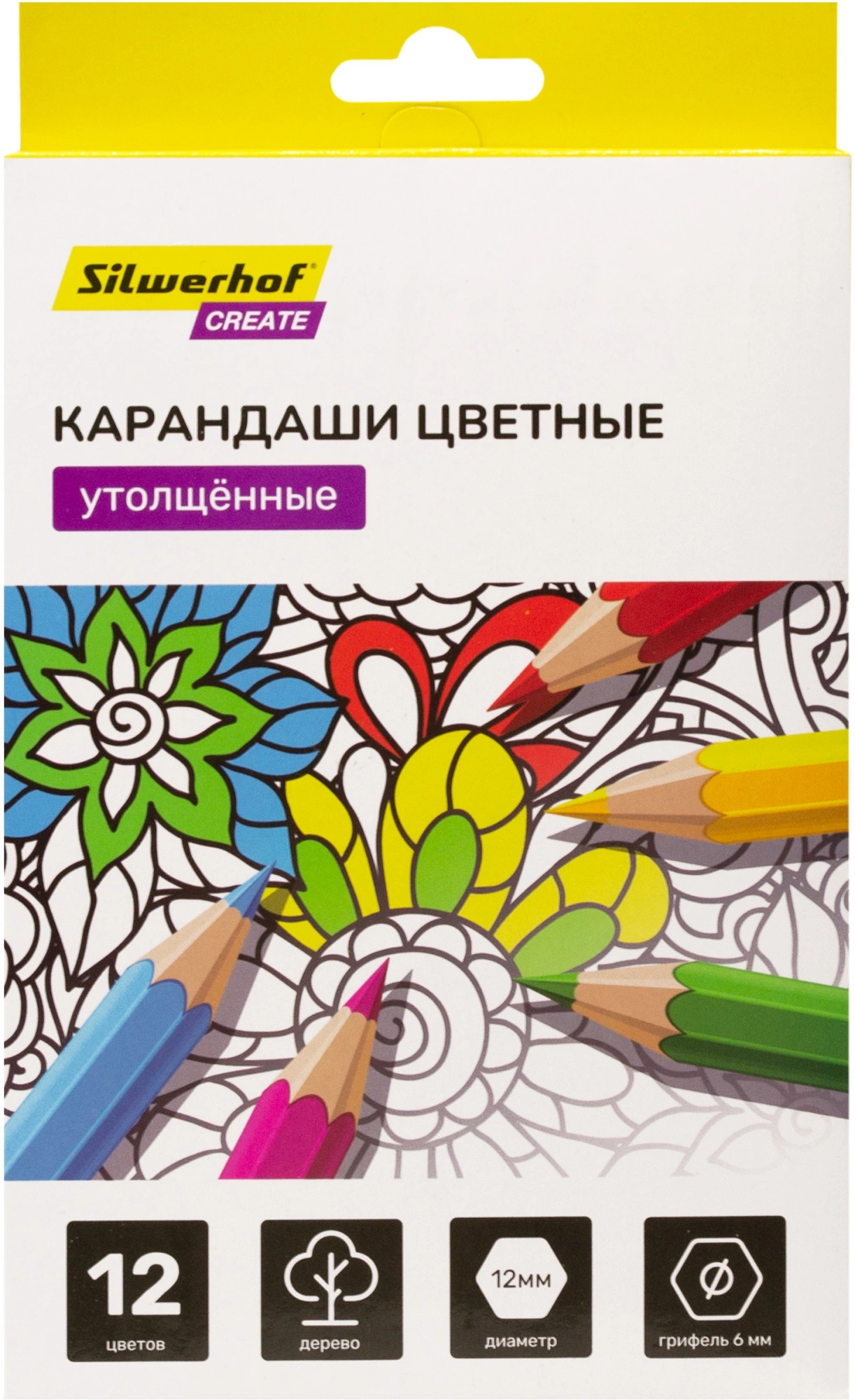 Карандаши цв. Silwerhof Create Jumbo 6мм шестигран. дерево ассорти 12цв. коробка/европод.