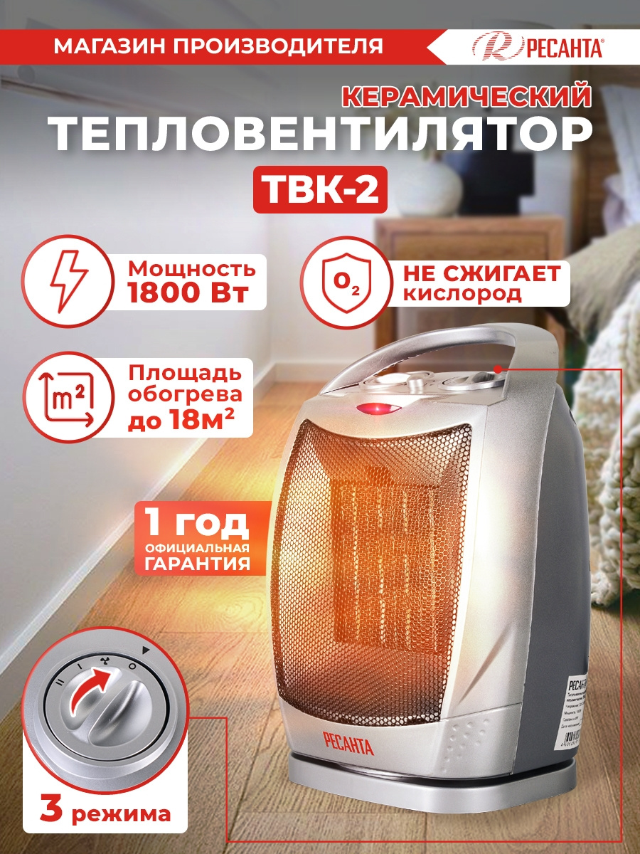 Тепловентилятор Ресанта ТВК-2 1800Вт серебристый/черный