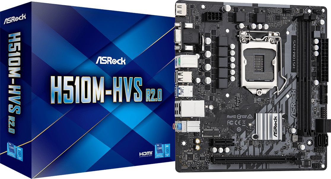 Материнская плата Asrock H510M-HVS R2.0 Soc-1200 Intel H510 2xDDR4 mATX AC`97 8ch(7.1) GbLAN+VGA+HDMI