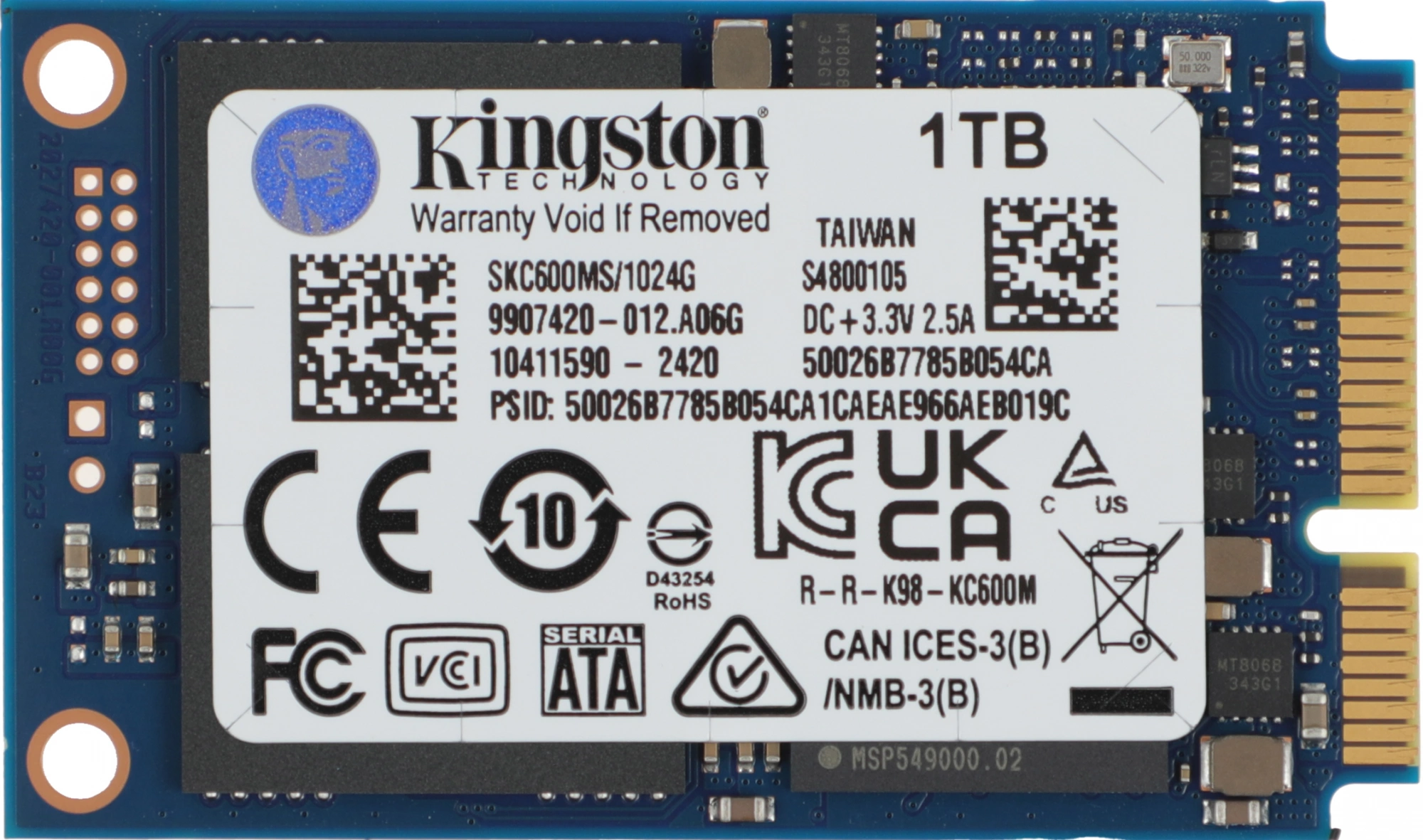 Накопитель SSD Kingston mSATA 1TB SKC600MS/1024G KC600 mSATA