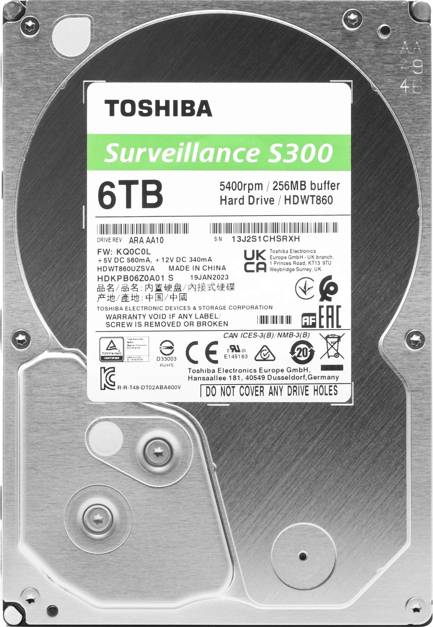 Жесткий диск Toshiba SATA-III 6TB HDWT860UZSVA Surveillance S300 (5400rpm) 256Mb 3.5"