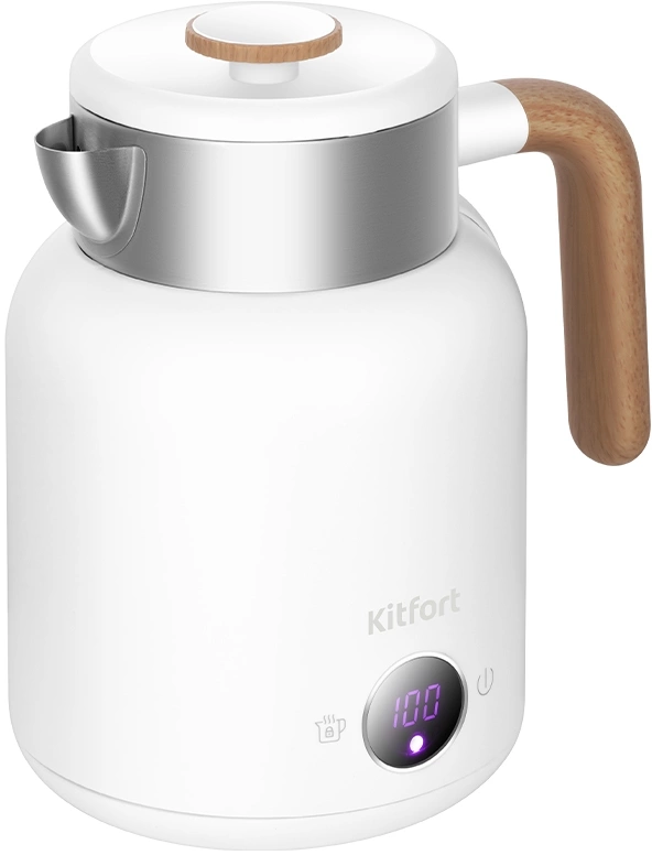 Чайник электрический Kitfort КТ-6724 1.5л. 2200Вт белый/дерево корпус: пластик/металл