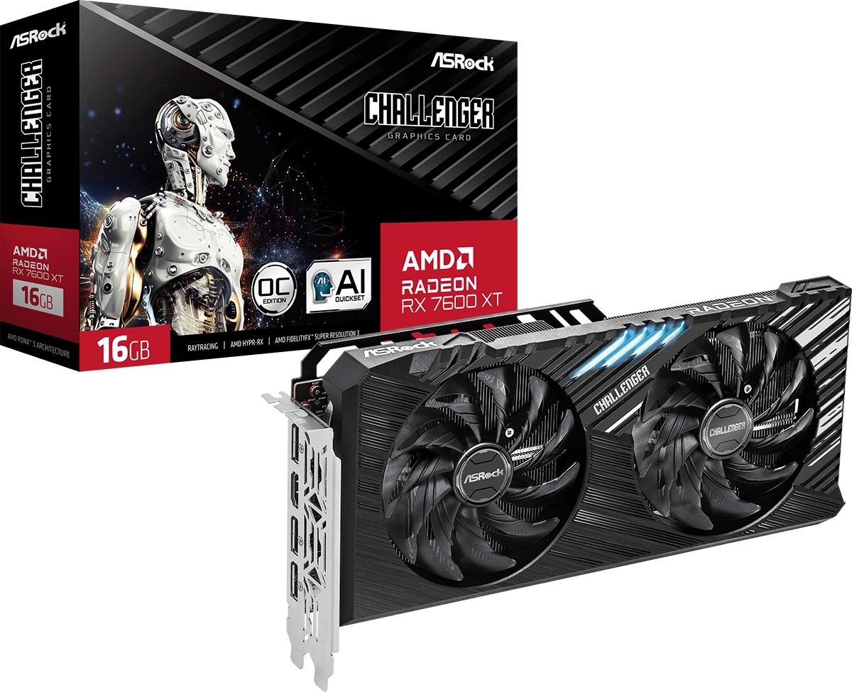 Видеокарта Asrock PCI-E 4.0 RX7600XT CL 16GO AMD Radeon RX 7600XT 16Gb 128bit GDDR6 2516/18000 HDMIx1 DPx3 HDCP Ret