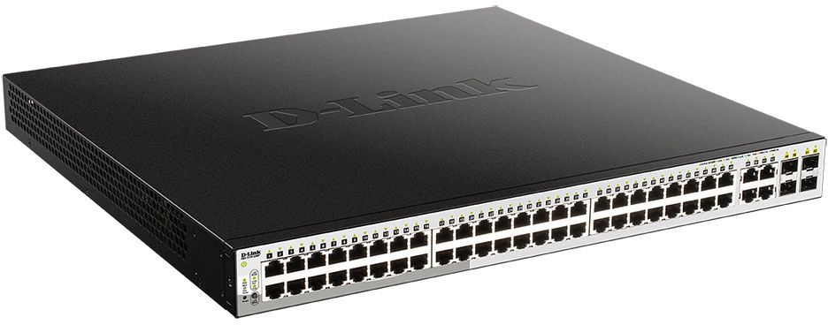Коммутатор D-Link DGS-1210-52MP/F DGS-1210-52MP/F4A (L2) 48x1Гбит/с 4xКомбо(1000BASE-T/SFP) 4SFP 48PoE 370W настраиваемый