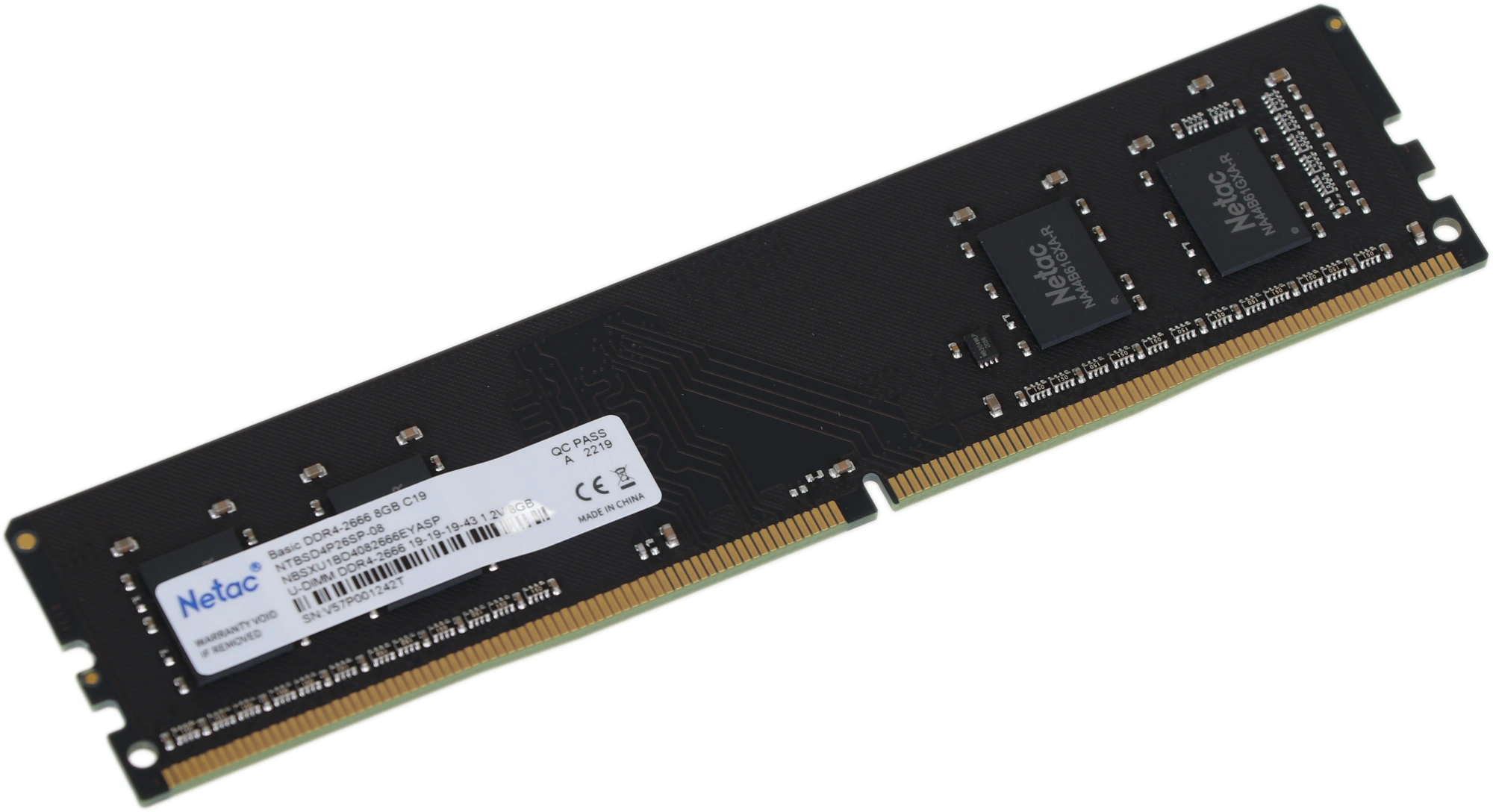 Память DDR4 8GB 2666MHz Netac NTBSD4P26SP-08 Basic RTL PC4-21300 CL19 DIMM 288-pin 1.2В single rank Ret