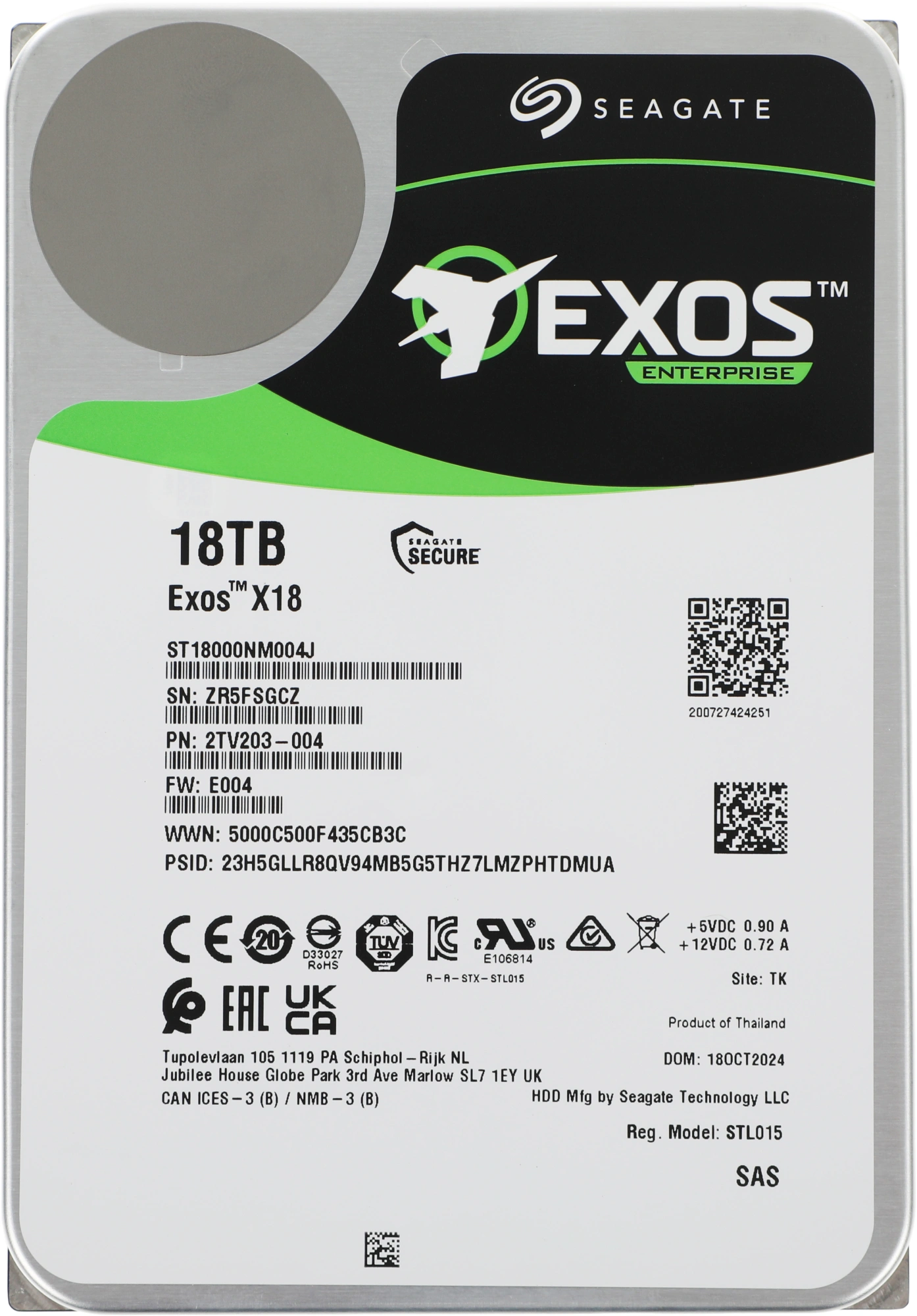 Жесткий диск Seagate SAS 3.0 18TB ST18000NM004J Server Exos X18 512E (7200rpm) 256Mb 3.5"
