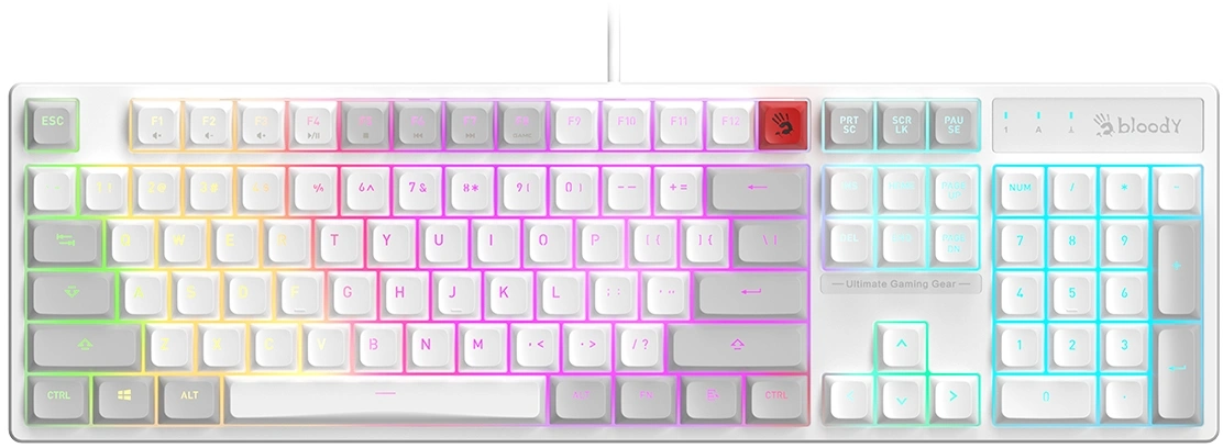 Клавиатура A4Tech Bloody B230N белый USB Multimedia for gamer LED (B230N) кабель 1.8м