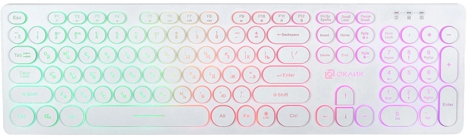 Клавиатура Оклик 420MRL белый USB slim Multimedia LED (1091227) кабель 1.5м