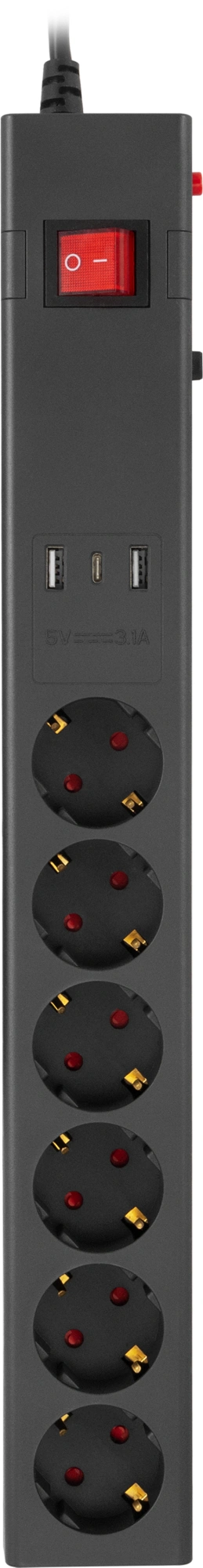 Сетевой фильтр Buro 600SE-1.8-USB-B 1.8м (6 розеток) черный (коробка)