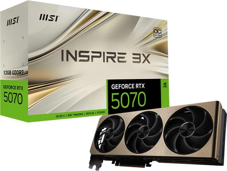 Видеокарта MSI PCI-E 5.0 RTX 5070 12G INSPIRE 3X OC NVIDIA GeForce RTX 5070 12Gb 192bit GDDR7 2542/28000 HDMIx1 DPx3 HDCP Ret