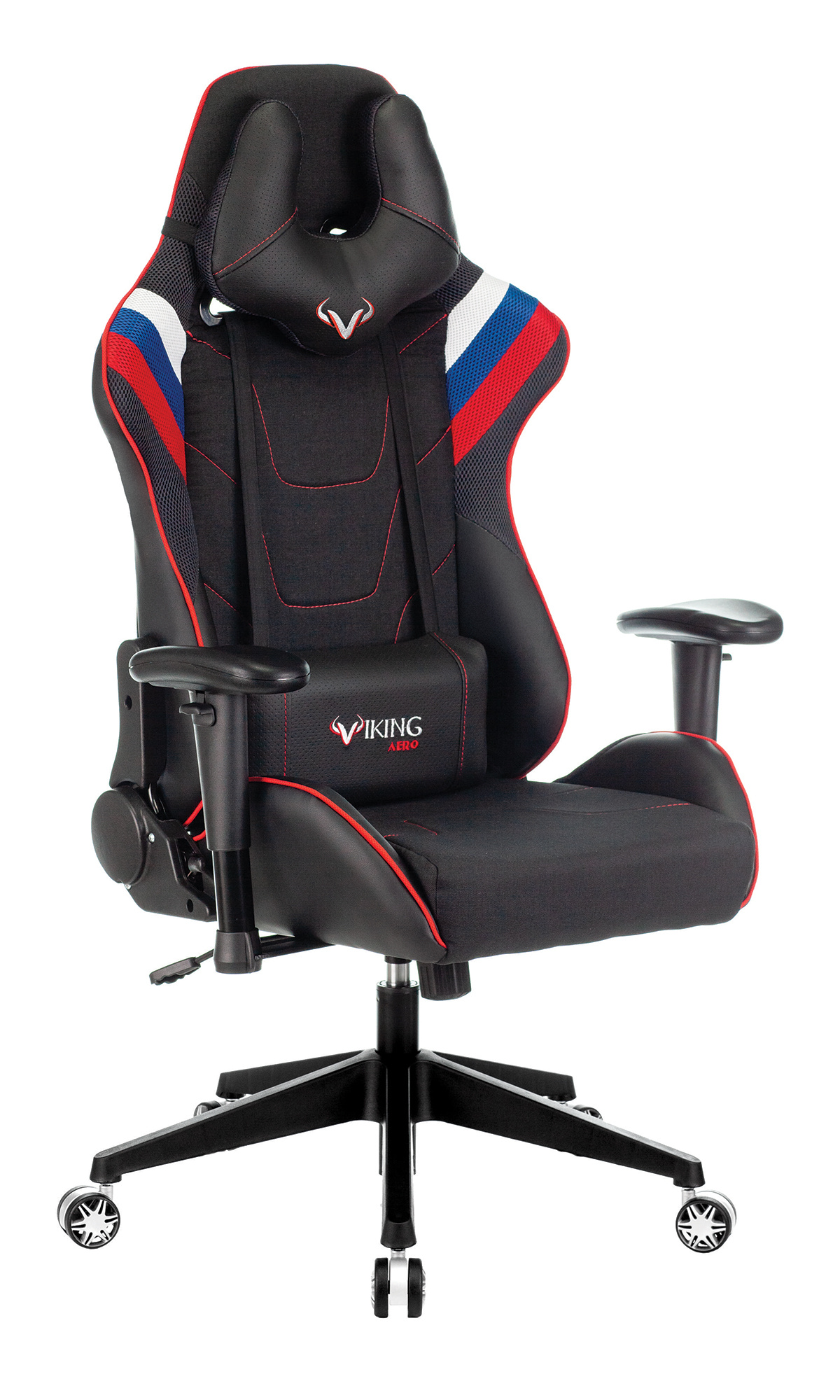 Кресло игровое Zombie VIKING 4 AERO белый/синий/красный ткань/эко.кожа с подголов. крестов. пластик