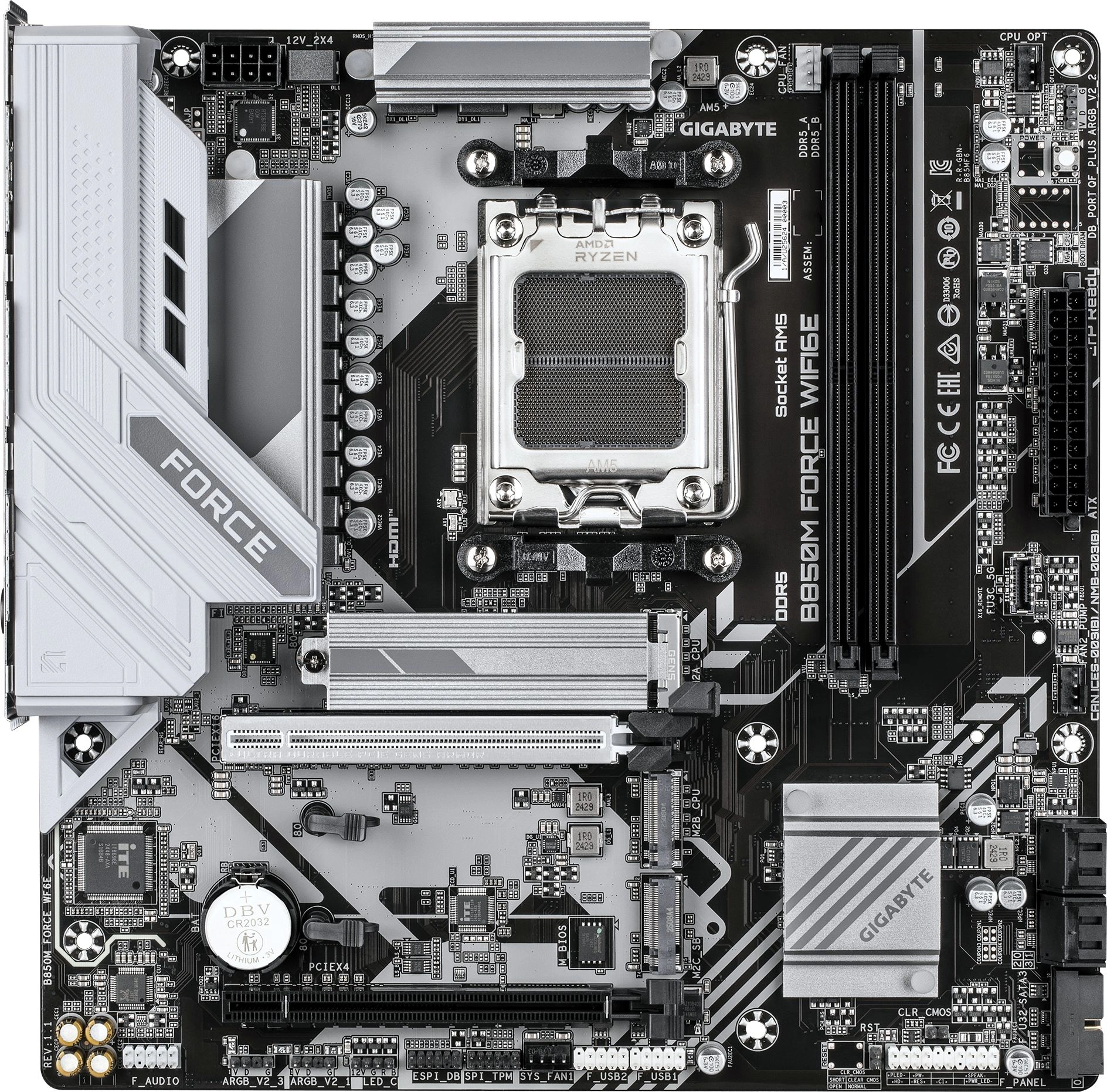 Материнская плата Gigabyte B850M FORCE WF6E SocketAM5 AMD B850 2xDDR5 mATX AC`97 8ch(7.1) 2.5Gg RAID+HDMI+DP