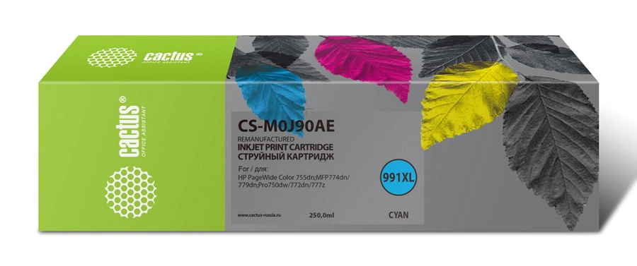 Картридж струйный Cactus CS-M0J90AE 991XL голуб.пигм. (250мл) для HP PW 755dn/MFP774dn/779dn/Pro750dw/772dn с чипом