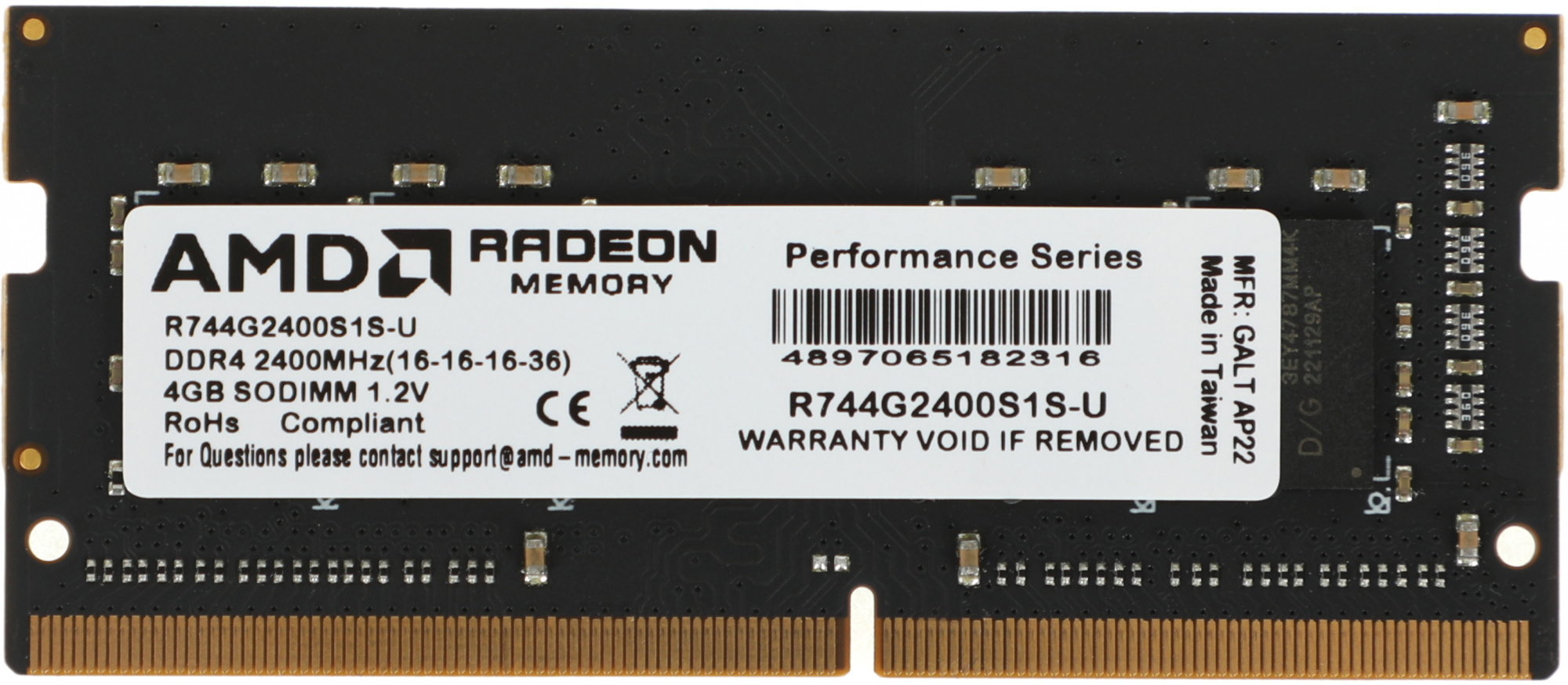 Память DDR4 4GB 2400MHz AMD R744G2400S1S-U Radeon R7 Performance Series RTL PC4-19200 CL16 SO-DIMM 260-pin 1.2В Ret