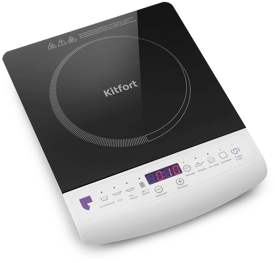 Плита Электрическая Kitfort КТ-101 белый/черный стеклокерамика (настольная)